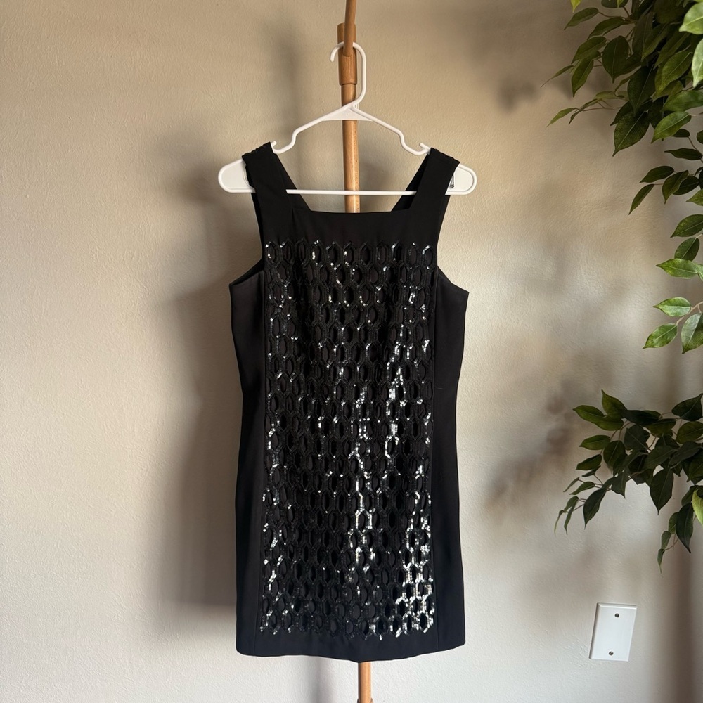 Club Monaco Black Sequin V-Back Mini Dress Women’s Size 2